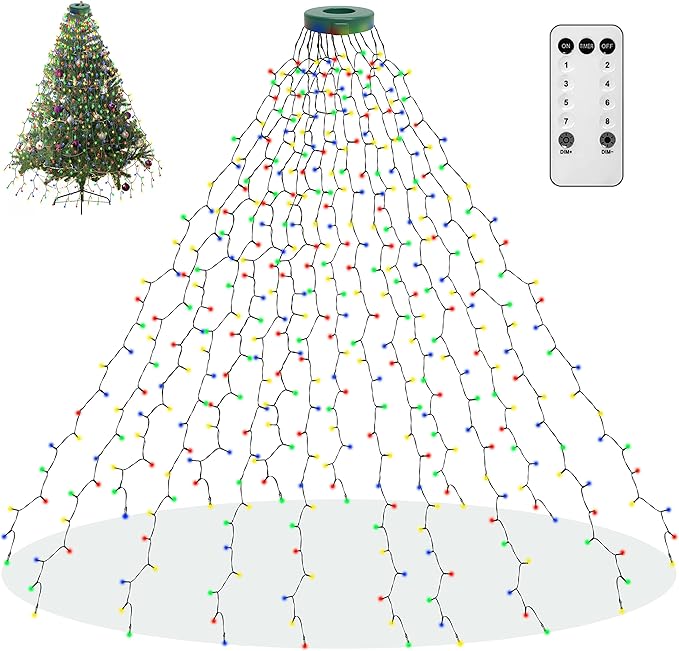 aneeway 400 LED Christmas Tree Lights, Christmas Lights with 8 Light Modes & Memory Function, 6.6FT x 16 String Light with Timing Function & Remote Control for Xmas Ornaments - Multicolor