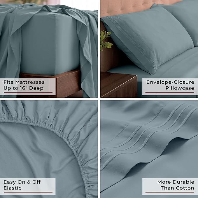 Mellanni California King Sheets Set - 4 PC Iconic Collection Bedding - Hotel Luxury, Extra Soft, Cooling Bed Sheets - Wrinkle, Fade, Stain Resistant (Cal King, Spa Blue)