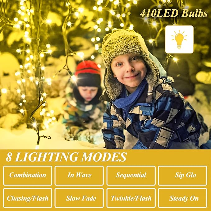 aneeway Christmas Tree Lights with Star Toppers, 410 LED Christmas Lights with 8 Modes & Memory Function, 6.6FT x 16 String Lights with Remote Control & Timing for Xmas Ornaments - Warm White