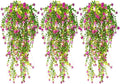 RECUTMS Artificial Hanging Plants with Lights Fake Hanging Plant Faux Eucalyptus Leaf Greenery Vine Outdoor UV Resistant Plastic Plants Home Garden Wedding Party Indoor Outdoor Decorations (Fuchsia)