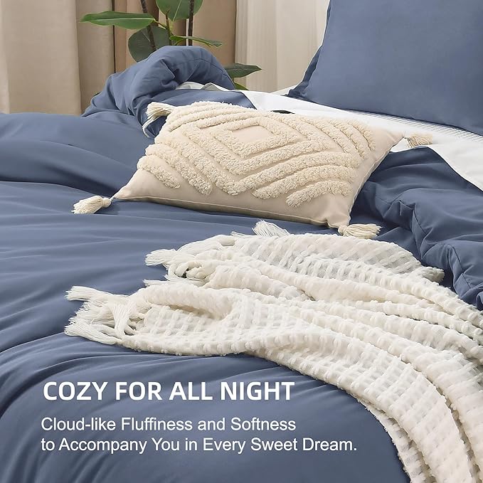 Litanika Comforters Bluish Grey Full Size, 3 Pieces Lightweight Solid Bedding Set & Collections, All Season Fluffy Bed Set (79x90In Comforter & 2 Pillowcases)