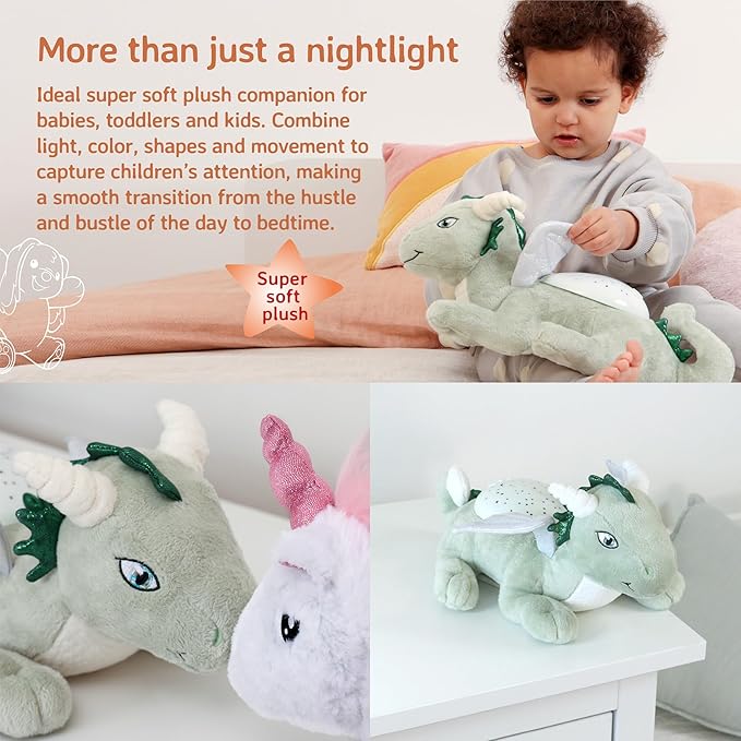 Cloud B Twilight Buddies Dragon Plush Night Light | Star and Constellation Projector in 3 Colours | Auto Shut-Off | from Birth