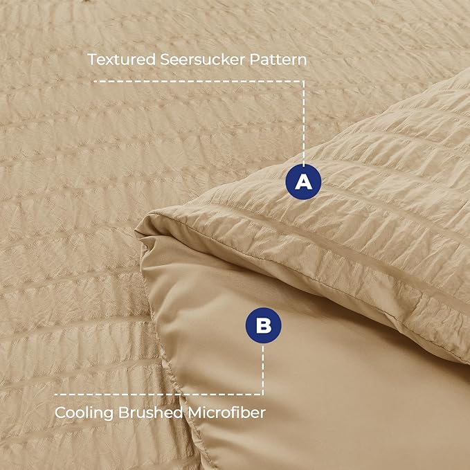 HYMOKEGE Khaki Twin Comforter Set Seersucker 5 Pieces, All Season Luxury Bed in a Bag for Bedroom, Bedding Set with Comforter, Sheets, Pillowcase & Sham