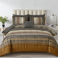 Cottolester Boho Comforter Set Full Size 8 Pieces,Brown Black Bohemian Comforter Paisley Striped Bed in A Bag,Soft Microfiber Bedding Set for All Season
