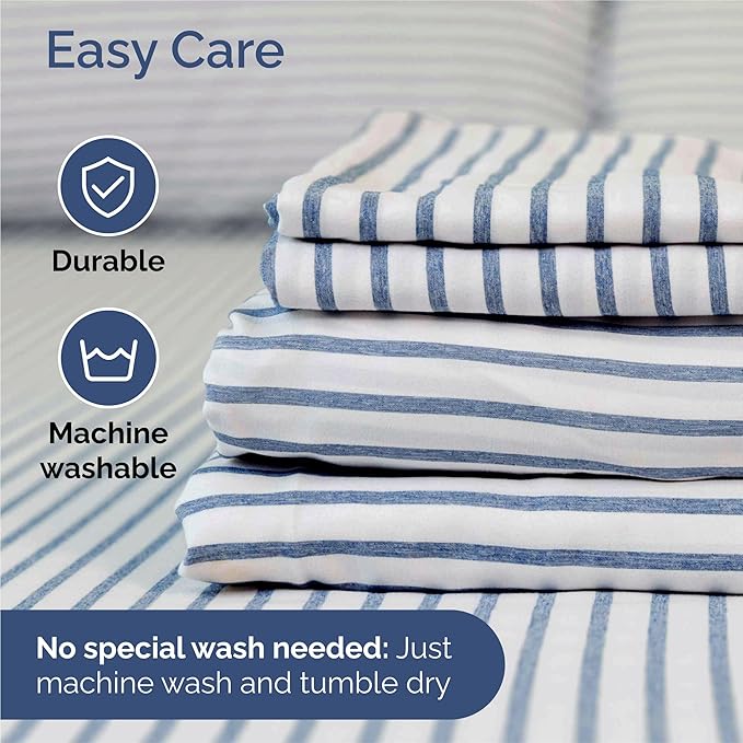 King 6 Piece Sheet Set - Comfy Breathable & Cooling - Soft Hotel Luxury Bedding Set with 8-16 Inch Deep Pockets - 1 Flat & 1 Fitted Sheet & 4 Pillowcases - Wrinkle Free & Easy Care - Blue Stripes 2