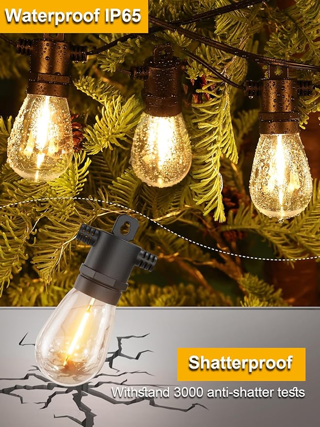 Svater Outdoor String Lights 200 FT, Patio Lights for Outside with Shatterproof LED Bulbs, Waterproof IP65 Commercial Hanging Light for Backyard Porch Balcony Bistro Party (2X100FT)