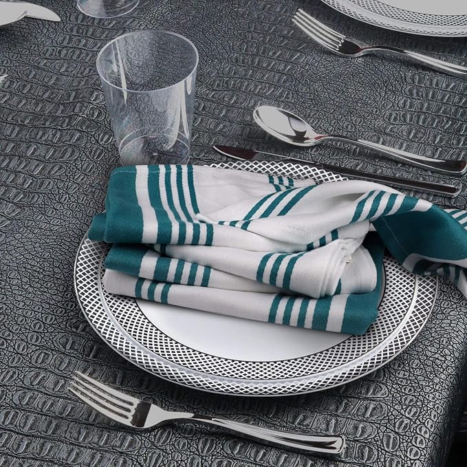 Urban Villa Kitchen Towels 100% Cotton Pack of 6, Highly Absorbent Quick Drying Super Soft Premium Dish Towels for Kitchen with Hanging Loop Hand & Tea Towels - 20x30 Inch, (Teal & White, Striped)