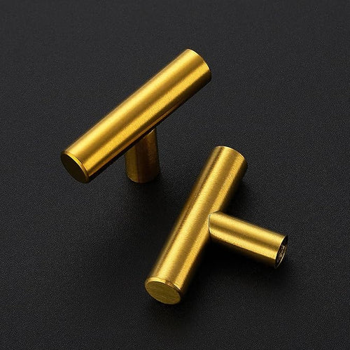 10 Pack Brushed Brass Cabinet Knobs - Kitchen Cabinet Knobs Gold Cabinet Pulls for Kitchen Cabinet Drawer Stainless Steel Dresser Knobs for Cabinet Hardware 2in Length Single Hole T Bar