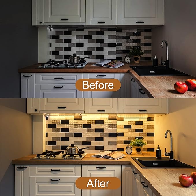 3PCS x 12inch Under-Counter Light Fixtures, LED Cabinet Lights with Memory Function, Warm White 3000K Desk Lighting, Slim Under Cupboard Lighting for Kitchen, Desk, Shelf
