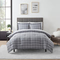7 Piece Comforter Set Bag Solid Color All Season Soft Down Alternative Blanket & Luxurious Microfiber Bed Sheets, Full, Gray Plaid