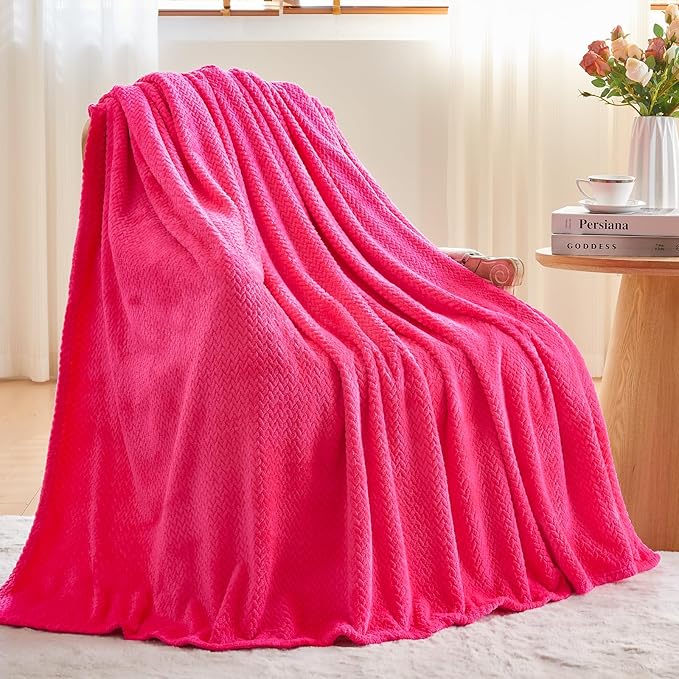 NEWCOSPLAY Super Soft King Blanket Dark Rose Red Premium Silky Flannel Fleece Leaves Pattern Lightweight Bed Blanket All Season Use (Dark Rose Red, King(90"x110"))