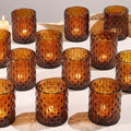 12Pcs Large Votive Candle Holders 2.8 * 3.2in Amber Tea Light Candle Holders Glass Candle Holder for Wedding Table Centerpiece, Home Decor, Birdal Shower, Party, Fall Decor