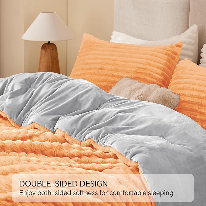 BEDELITE Fleece California King Comforter Set -Super Soft & Warm Fluffy Coral Bedding, Luxury Fuzzy Heavy Bed Set for Winter with 2 Pillow Cases