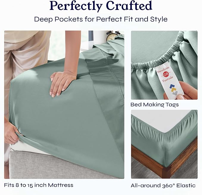 California Design Den Twin XL Sheet Sets - Soft 400 Thread Count Sateen, Natural 100% Cotton Sheets Set with Deep Pockets, Cooling and Durable Bedding - Sage Green