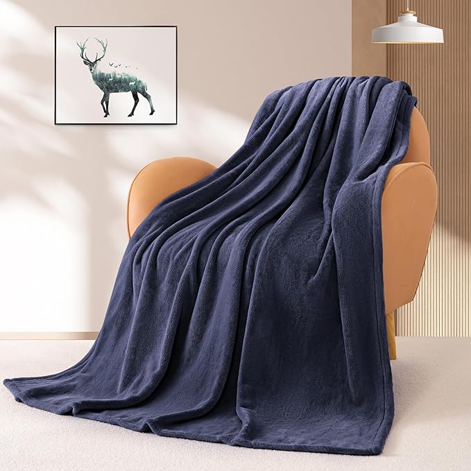 BEAUTEX Fleece Throw Blanket for Couch Sofa or Bed Throw Size, Soft Fuzzy Plush Blanket, Luxury Flannel Lap Blanket, Super Cozy and Comfy for All Seasons (Navy Blue, 50" x 60")