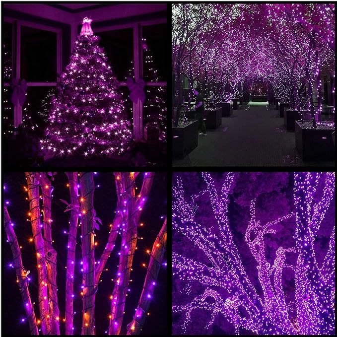 YULETIME 200 Count Purple LED Christmas Lights, 66 Feet Green Wire UL Certified Commercial Grade Holiday String Light Set (Purple)