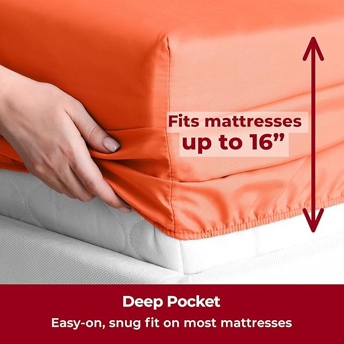 Mellanni Twin Sheets Set - 3 PC Iconic Collection Bedding - Hotel Luxury, Extra Soft, Cooling Bed Sheets - Wrinkle, Fade, Stain Resistant (Twin, Poppy Orange)