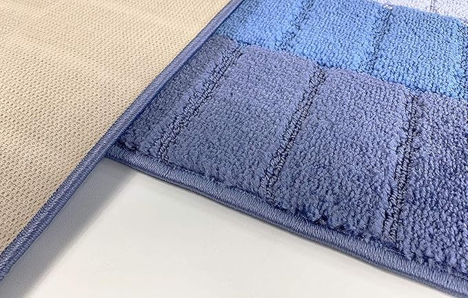 Custom Size Coastal Nautical Style Runner Rug Carpet for Hallway Entryway, Slip Resistant Latex Rubber Backed, 31 inch Wide X Customized Length, Squares Blue, 31 inch X 5 feet