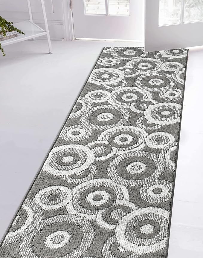 Custom Length Cut to Size Retro Modern Geometric Carpet Runner Rug for Hallways, Non Slip Rubber Backed, 31 inch Wide X Customized Length, Geo Grey, 31 inch X 7 feet