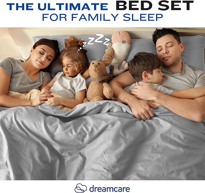 DREAMCARE Full Size Sheets – 4 pcs Cooling Sheets – up to 21” Deep Full Sheet Set – Hotel Luxury Sheets & Pillowcases – Superior Softness 100% Fine Microfiber with Side Pocket – Light Gray
