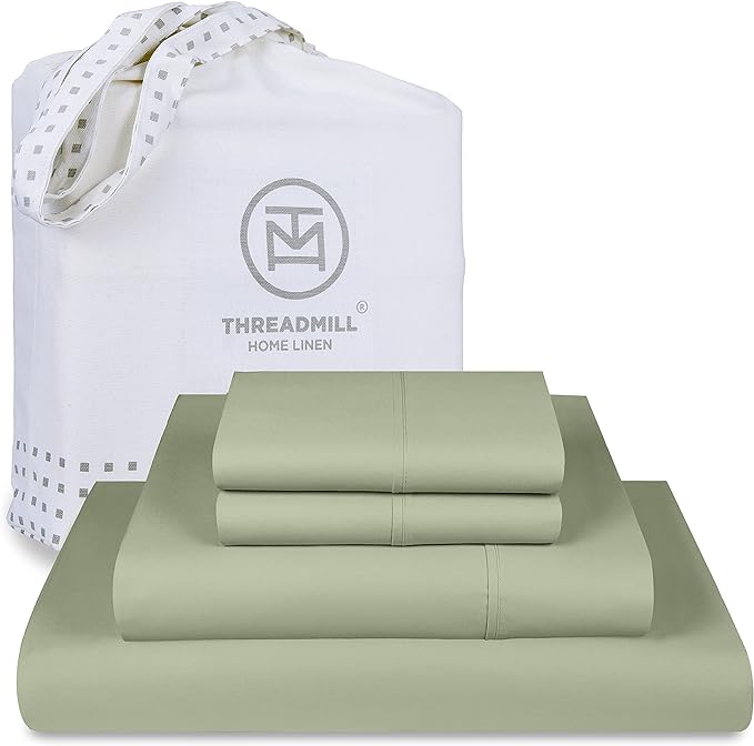 Threadmill Luxury 800 Thread Count King 100% Cotton Sheets - Sage Green Sateen Weave Bed-Sheets, Better Than Egyptian Cotton, 4 Pc Solid Soft Bed Set, Fits 16" Deep Pocket