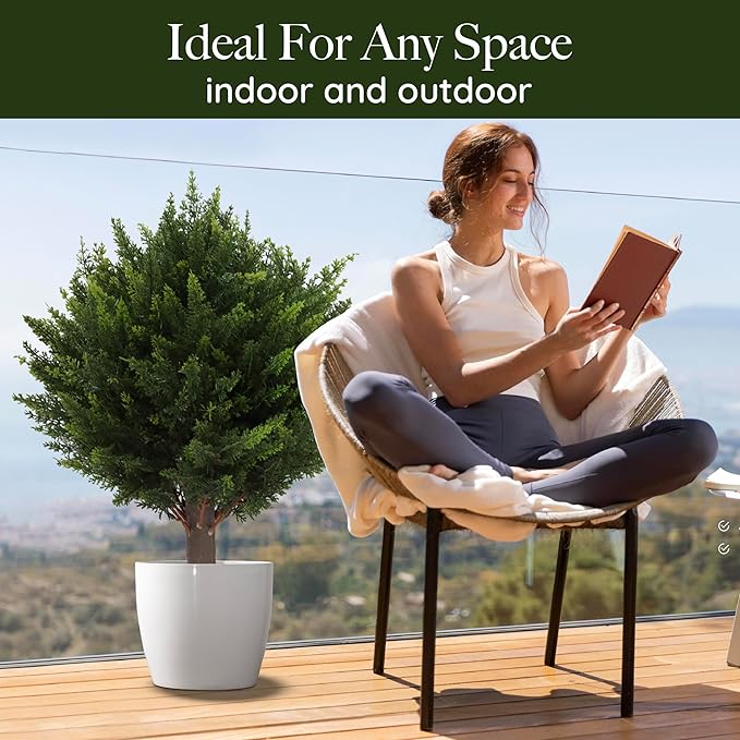 15.7 inch Height Set of Two Artificial Cypress Topiary – Breathe Life & Lushness into Any Space – Lifelike – UV-Resistant Great for Indoors & Outdoor - Easy to Install – Fade-Proof