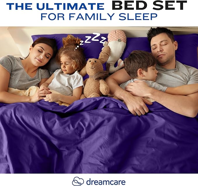 DREAMCARE Full Size Sheets - Cooling Bed Sheets - 4pcs Set - up to 15" Deep Pocket Full Sheet Set - Sheets Full Size Bed - Soft & Long Lasting 100% Fine Brushed Polyester with Side Pocket - Purple