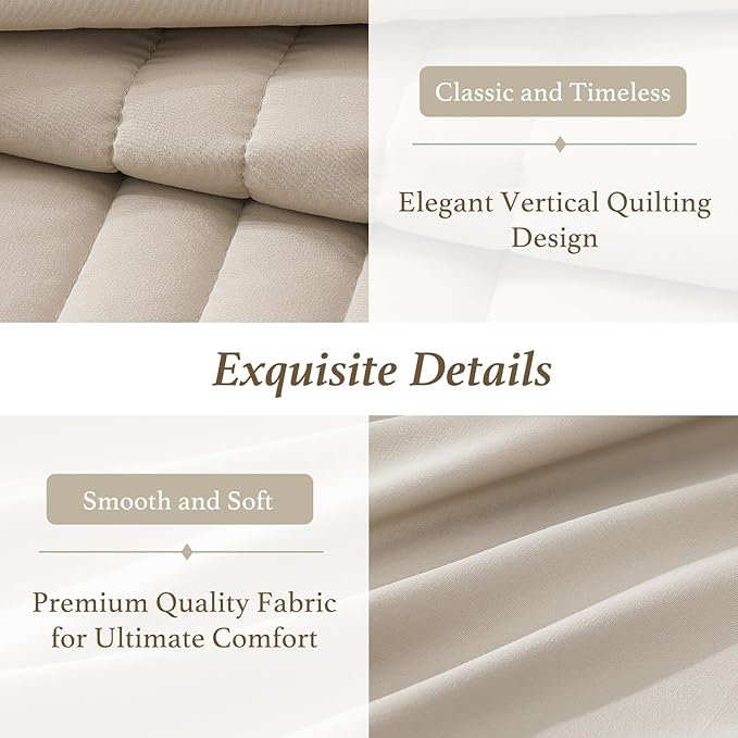 Monbix California King Size Comforter Set - 7 Pieces Bed in a Bag California King, Beige Bedding Sets with Comforter, All Seasons Down Alternative Comforter Bed Set with Sheets, Pillowcases & Shams