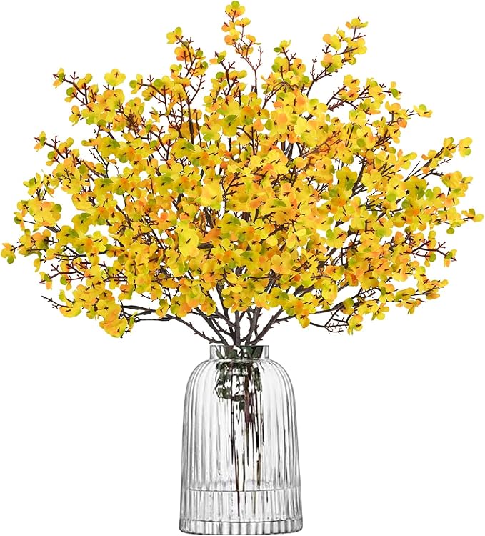 Uieke 6Pcs Artificial Fall Flowers Babys Breath Flower Bulk Fake Silk Flowers Artificial Gypsophila Bouquet Floral for Home Festival Wedding Party Kitchen Bedroom Xmas Décor (Yellow)