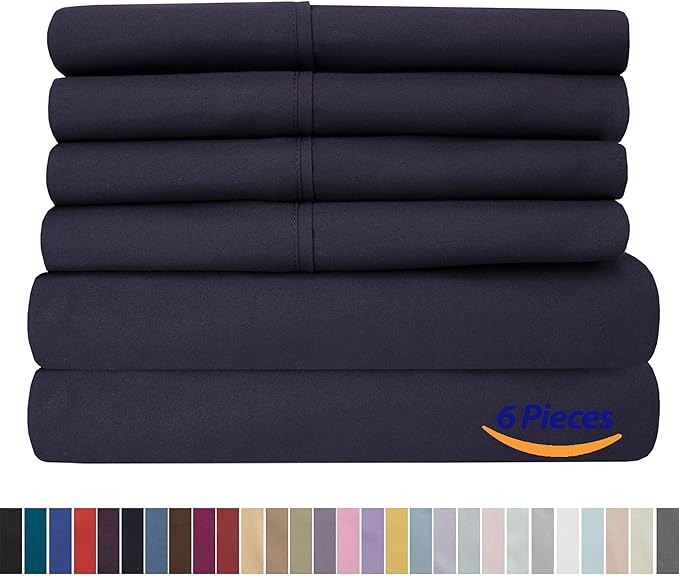 Queen Sheets Navy - 6 Piece 1500 Supreme Collection Fine Brushed Microfiber Deep Pocket Queen Sheet Set Bedding - 2 Extra Pillow Cases, Great Value, Queen, Navy
