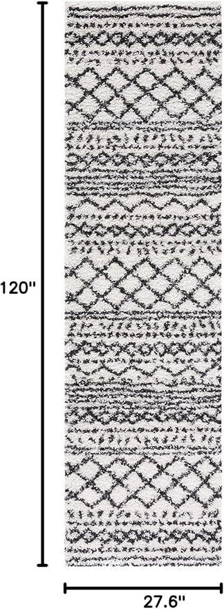 SAFAVIEH Arizona Shag Collection Runner Rug - 2'3" x 10', Ivory & Black, Moroccan Design, Non-Shedding & Easy Care, 1.6-inch Thick Ideal for High Traffic Areas in Living Room, Bedroom (ASG741Z)