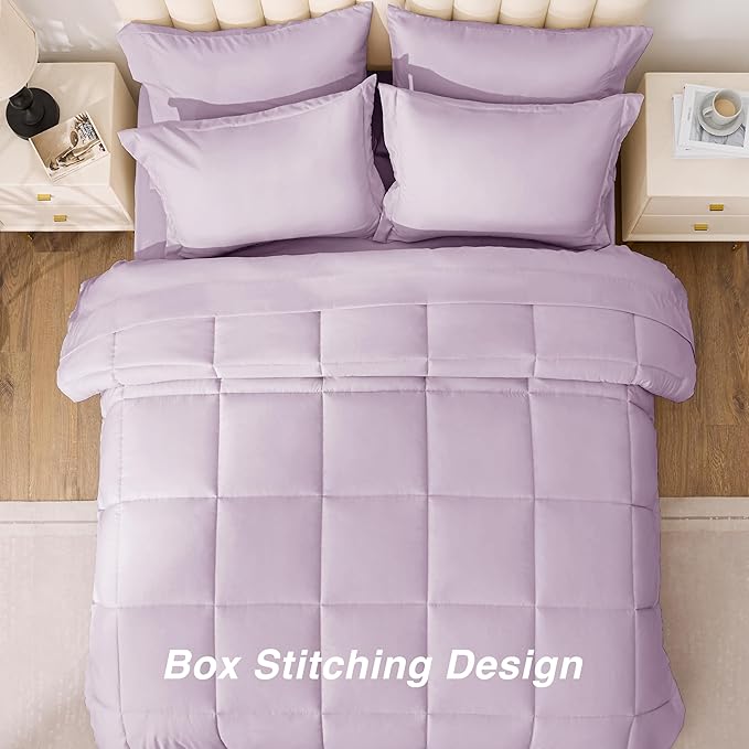 Love's cabin Twin Comforter Set Light Purple, 5 Pieces Twin Bed in a Bag, All Season Bedding Sets with 1 Comforter, 1 Flat Sheet, 1 Fitted Sheet, 1 Pillowcase and 1 Pillow Sham