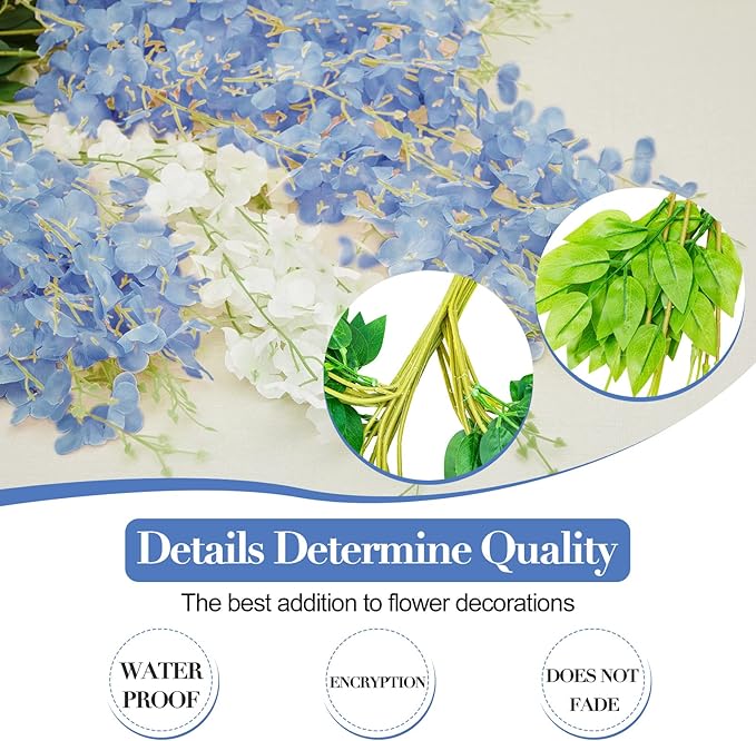 Giegxin 36 Pcs Artificial Wisteria Hanging Flowers 3.6 ft Artificial Fake Wisteria Vine Rattan Hanging Garland Silk Flowers String for Wall Home Wedding Party Greenery Decorations (Blue,White)