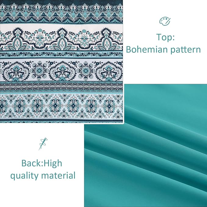 Cottolester Boho Queen Comforter Set 8 Pieces, Teal Comforter Bohemian Striped Bed in A Bag,Soft Microfiber Bedding Set for All Seasons