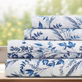 DREAMCARE Queen Size Sheets - Floral Sheets Queen Size Bed Set - 4pcs Queen Sheet Set - Cooling Bed Sheets - Queen Size Sheet Sets - Soft & Long Lasting 100% Brushed Floral Bed Set - Floral Blue