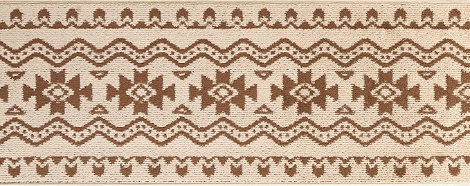 Custom Length Cut to Size Tribal Ethnic Southwestern Inspired Hallway Runner Rug, Non Slip Rubber Backed, 31 inch Wide X Customized Length, Aztec Beige, 31 inch X 20 feet