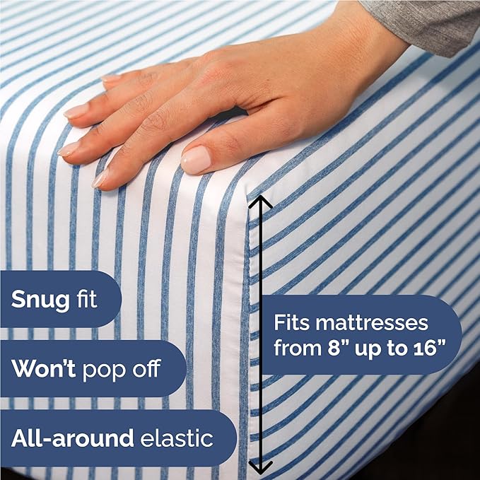 Twin XL 4 Piece Sheet Set - Comfy Breathable & Cooling - Soft Hotel Luxury Bedding Set with 8-16 Inch Deep Pockets - 1 Flat & 1 Fitted Sheet & 2 Pillowcases - Wrinkle Free & Easy Care - Blue Stripes 2