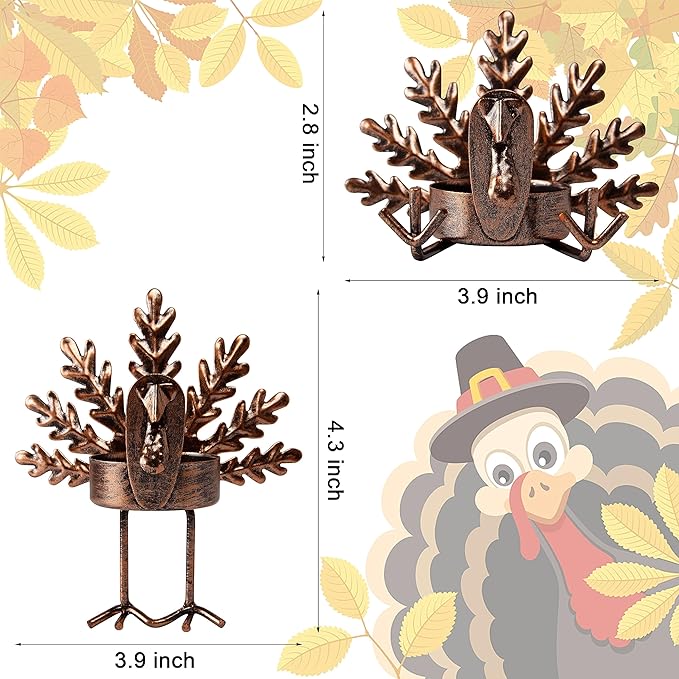 FORUP 12 Pack Metal Turkey Tea Light Candle Holders, Thanksgiving Candle Holder, Thanksgiving Home Table Decoration