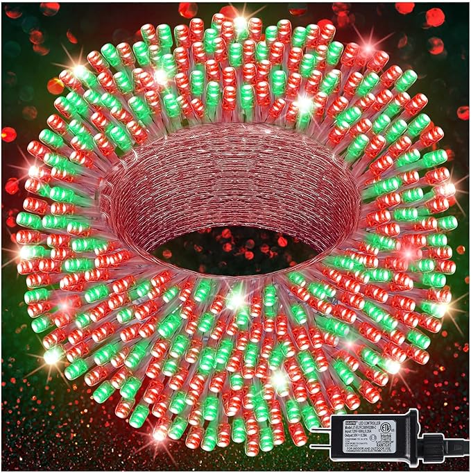 LJLNION 300 LED Christmas Lights, Extra Long 98.5FT Xmas String Lights Outdoor Indoor, 8 Lighting Modes, Plug in Waterproof Fairy Lights for Wedding Party Bedroom Decorations (Red & Green)