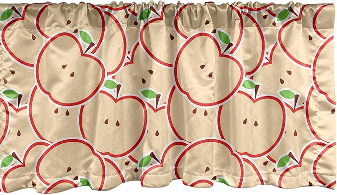 Ambesonne Fruits Window Valance, Modern Illustration Fruit from Abstract Cartoon Drawing Outline Look, Curtain Valance for Kitchen Bedroom Decor with Rod Pocket, 54" X 12", Apple Green Beige and Red