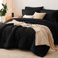 CozyLux Oversized King Comforter Set Black Seersucker 7 Pieces 120x98 Bed in a Bag Comforter Set with Sheets, Luxury Soft Bedding Sets with Down Alternative Comforter, Sheets, Pillowcases & Shams