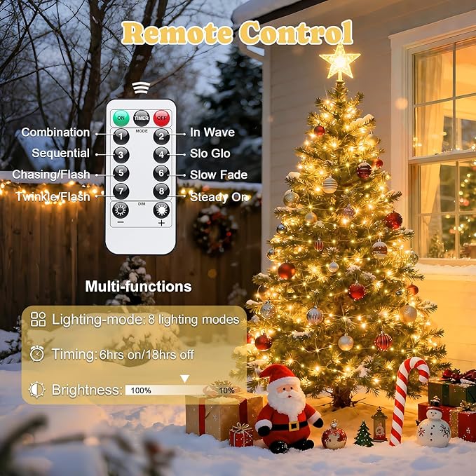 JMEXSUSS 2 Pack Fairy Lights Battery Operated with Remote, Total 400 LED 132ft Battery Powered String Lights, Christmas Twinkle Lights for Bedroom Indoor Outdoor Patio Tree Christmas Decor, Warm White