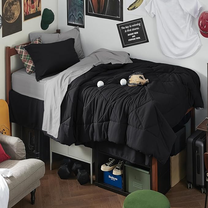Bedsure Twin XL Comforter Set - 5 Pieces Reversible Black Bedding, Twin XL Size Bed Set for All Seasons, Bed in a Bag with Down Alternative Comforter, Sheets, Pillowcase & Sham