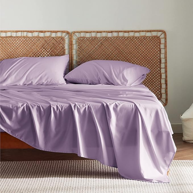 Bedsure Full Size Bed Sheets, Cooling Sheets, Rayon Derived from Bamboo, Breathable & Soft, Deep Pocket Up to 16 Inches, Hotel Luxury Silky Bedding for Hot Sleepers, Lilac