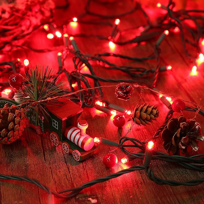 Brizled Red Christmas Lights, 33ft 100 LED Christmas String Lights, 5mm Wide Angle Mini Xmas Tree Lights, 120V UL Certified Connectable Xmas Light for Tree Party Wedding Home Indoor Outdoor Decoration
