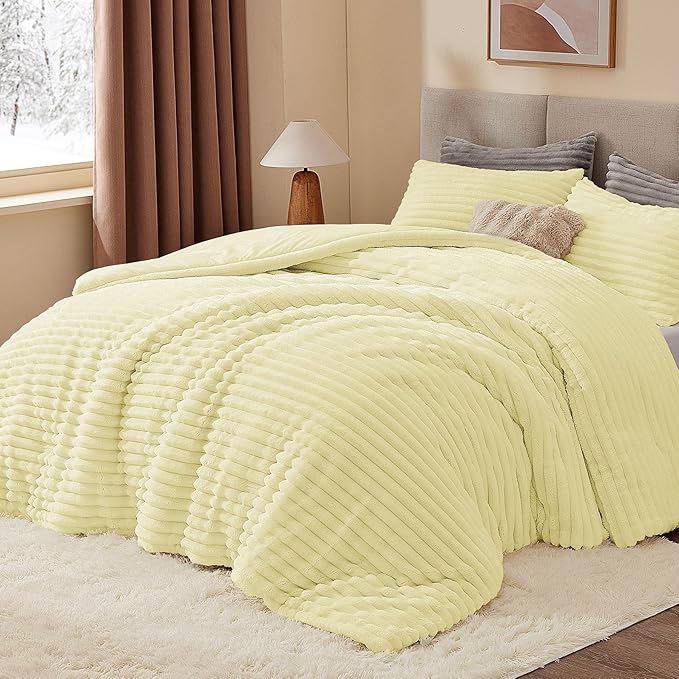 BEDELITE Fleece Twin Comforter Set -Super Soft & Warm Fluffy Transparent Yellow Bedding, Luxury Fuzzy Heavy Bed Set for Winter with 1 Pillow case