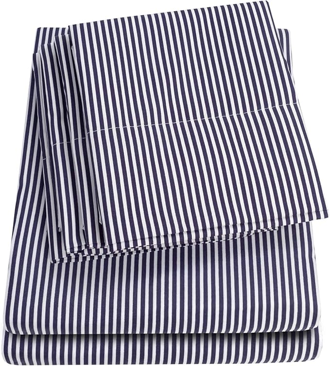 Full Size Bed Sheets - 6 Piece 1500 Supreme Collection Fine Brushed Microfiber Deep Pocket Full Sheet Set Bedding - 2 Extra Pillow Cases, Great Value, Full, Classic Stripe Navy