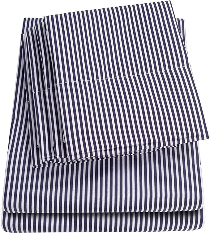 King Size Bed Sheets - 6 Piece 1500 Supreme Collection Fine Brushed Microfiber Deep Pocket King Sheet Set Bedding - 2 Extra Pillow Cases, Great Value, King, Classic Stripe Navy