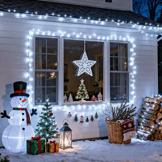 JMEXSUSS White Christmas Lights with Remote, 33ft 100 LED Battery Operated Christmas Lights, 8 Modes Outdoor Indoor String Light for Xmas Bedroom Tree Yard Porch Wedding