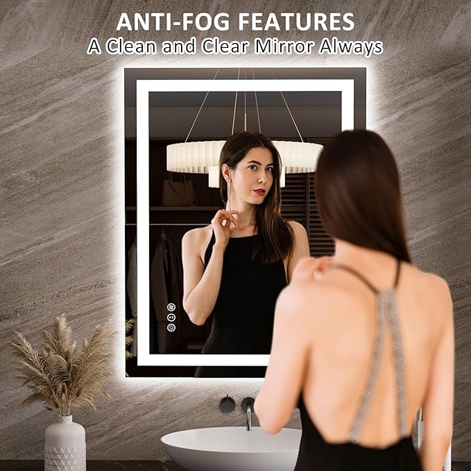 LOAAO 27.6"x35.4" LED Mirror for Bathroom, Lighted Bathroom Mirror with Lights, Anti-Fog, Dimmable, Memory Function, Easy to Install, Clear Reflection